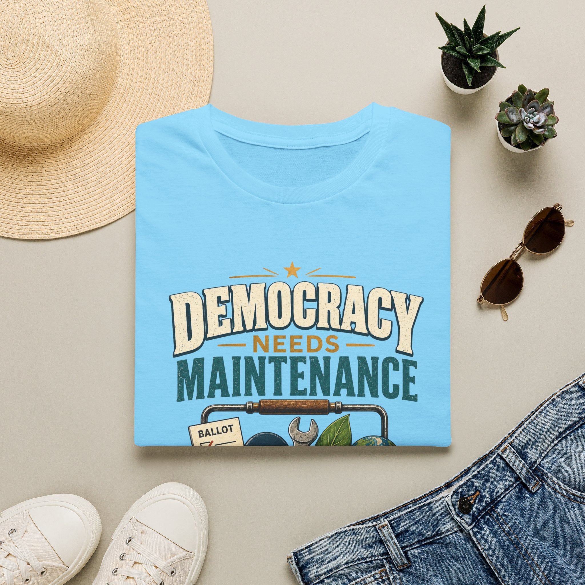 Democracy Needs Maintenance T-Shirt — Civic Repair Kit Tee