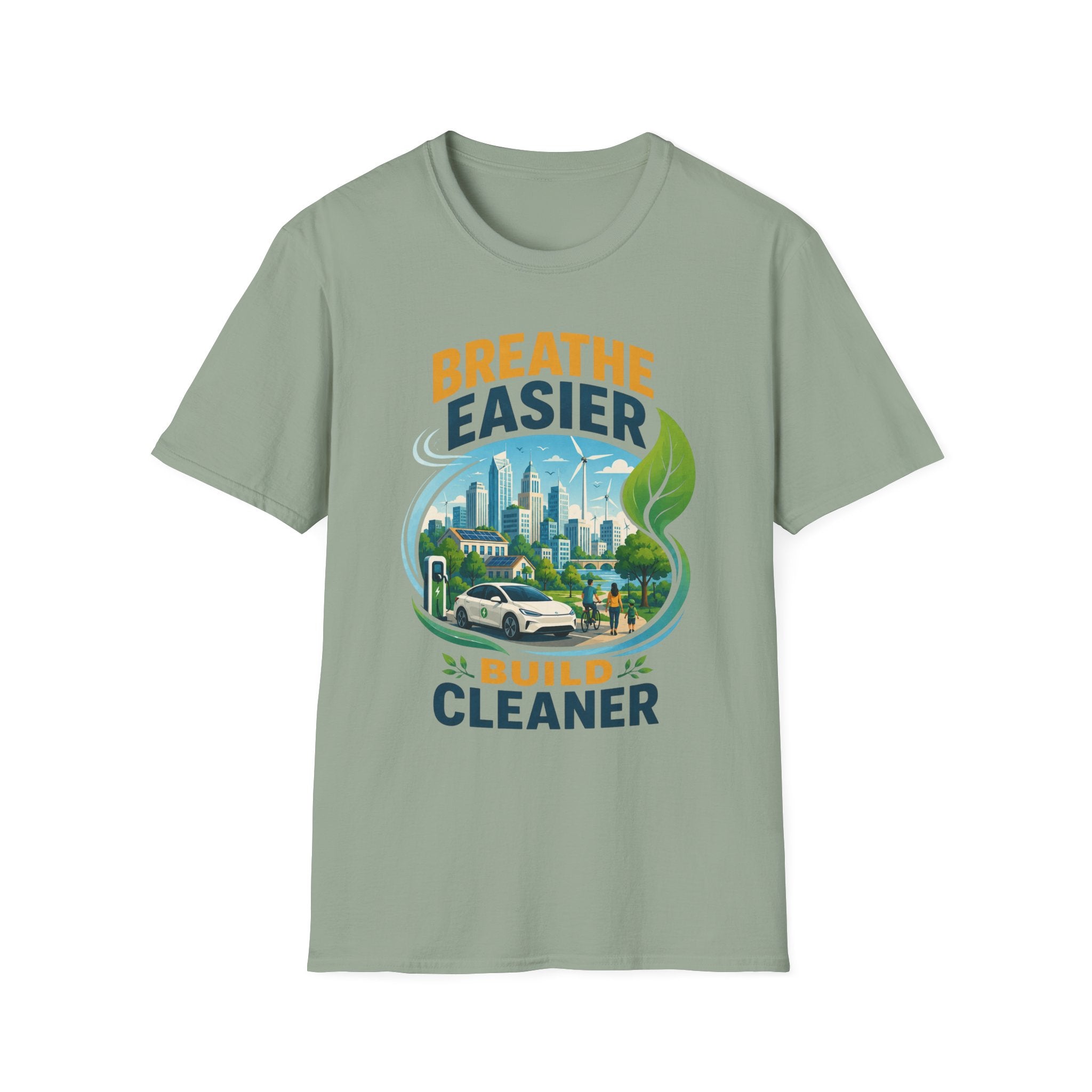 "Breathe Easier, Build Cleaner" Eco City Graphic