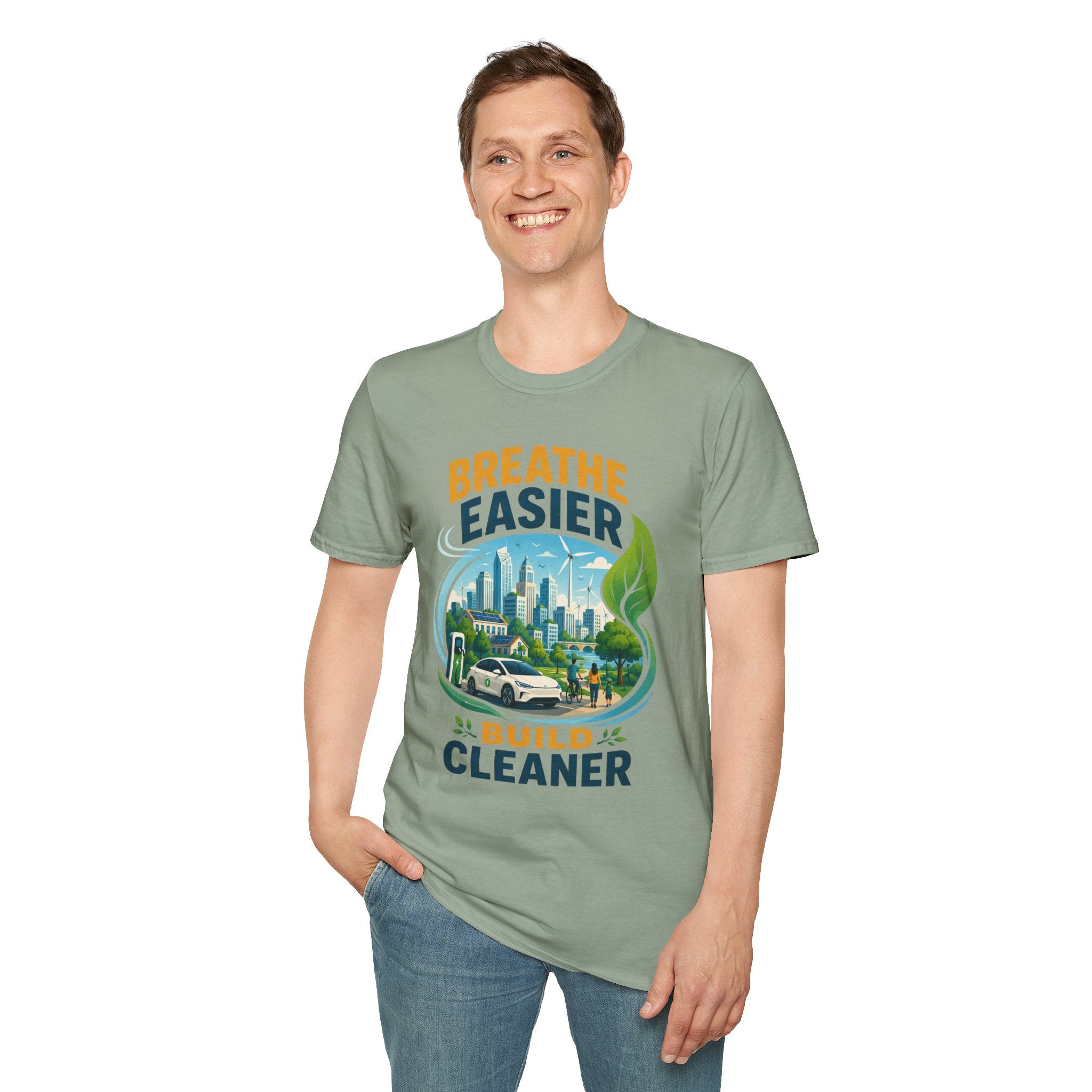 "Breathe Easier, Build Cleaner" Eco City Graphic