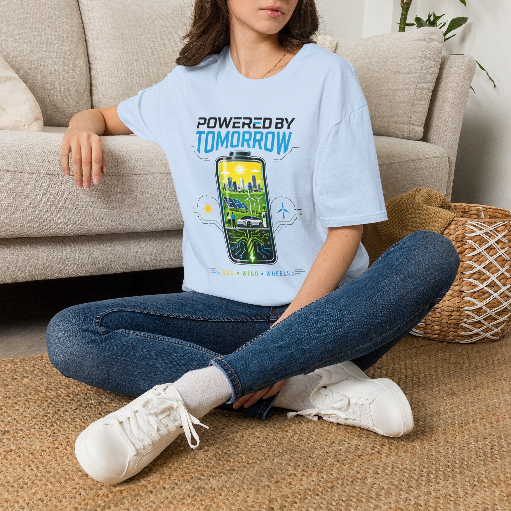 Powered By Tomorrow T‑Shirt — Eco Future Renewable Energy Graphic Tee