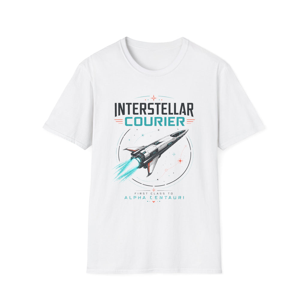 Interstellar Courier T‑Shirt — Retro Space Rocket Tee for Sci‑Fi Fans