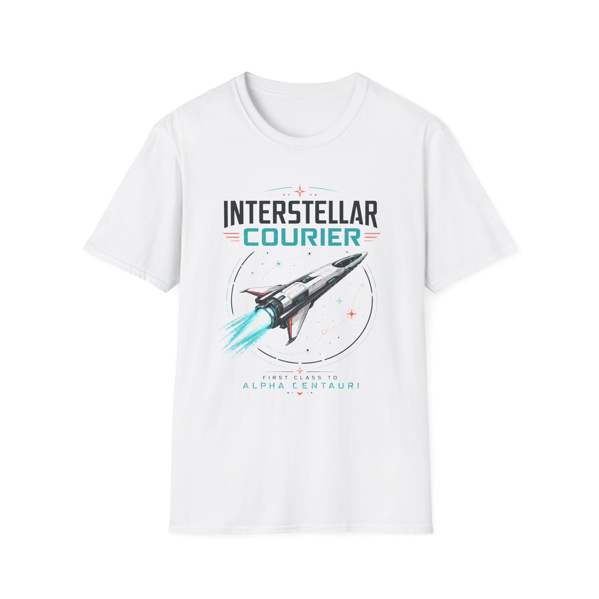 Interstellar Courier T‑Shirt — Retro Space Rocket Tee for Sci‑Fi Fans