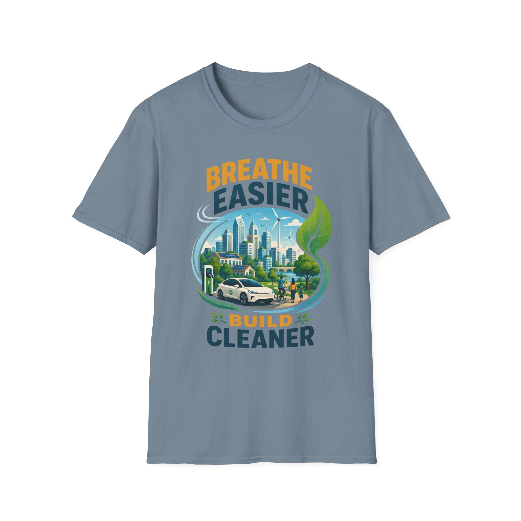 "Breathe Easier, Build Cleaner" Eco City Graphic