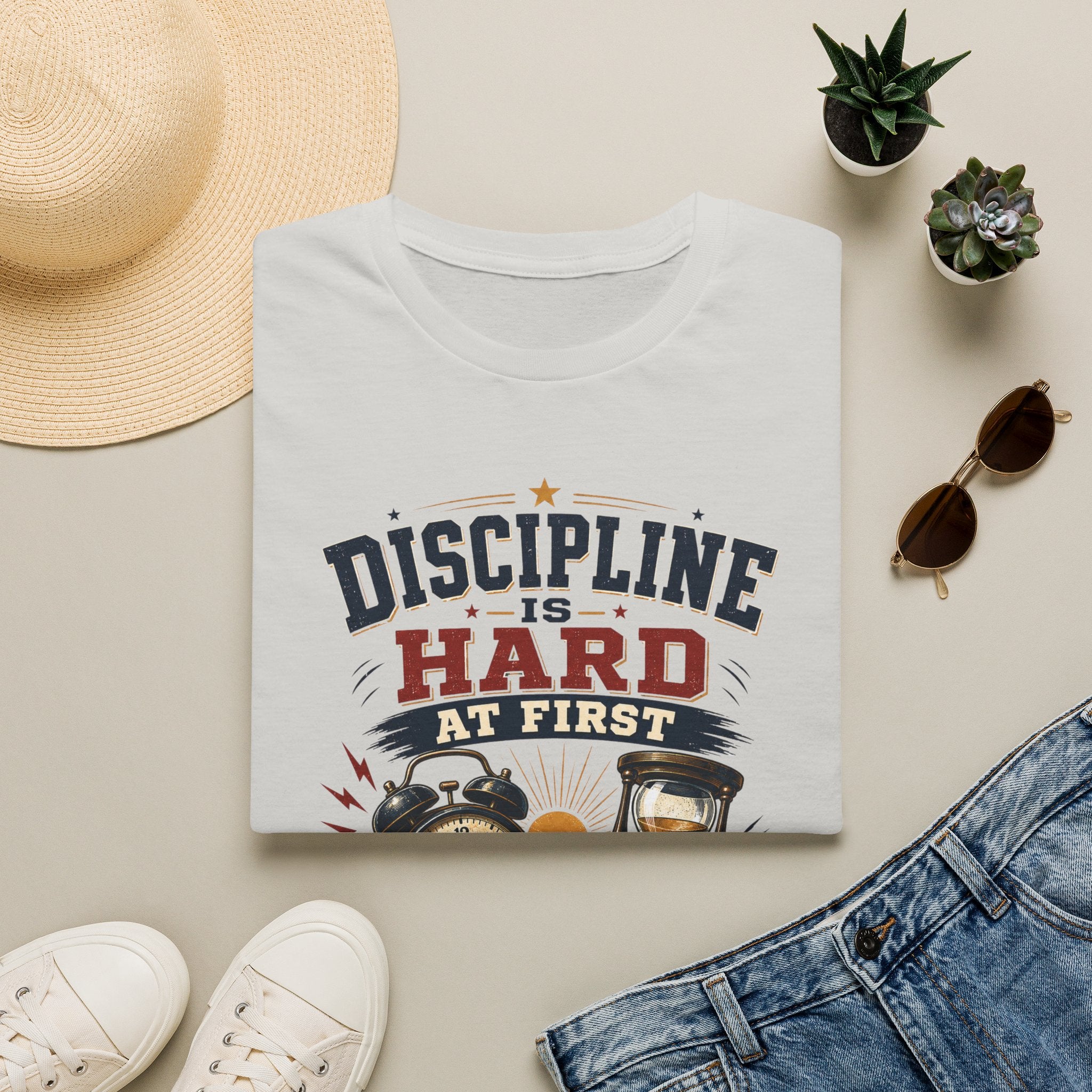 Discipline Is Hard At First T-Shirt — Motivational Timepiece Graphic Tee