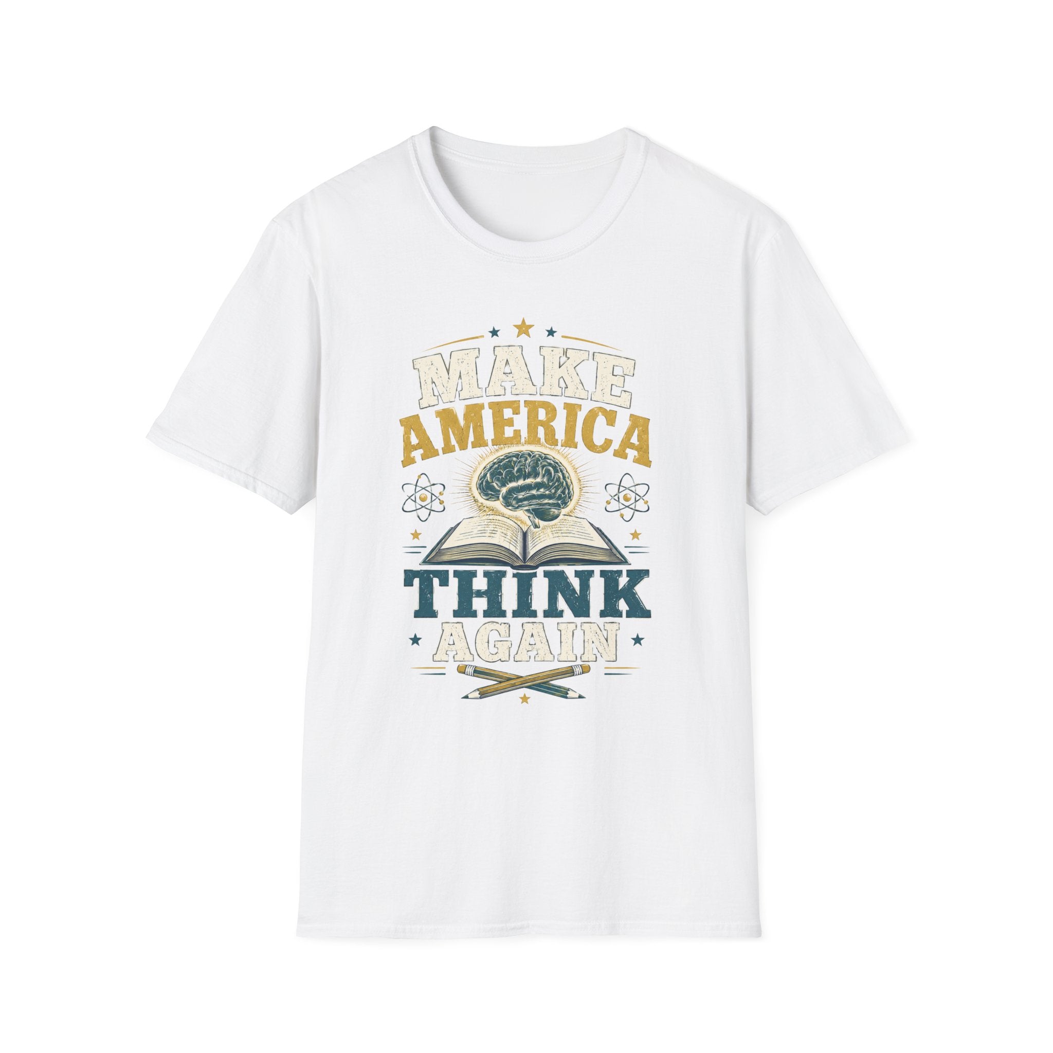 Make America Think Again T-Shirt — Retro Brain Graphic Tee