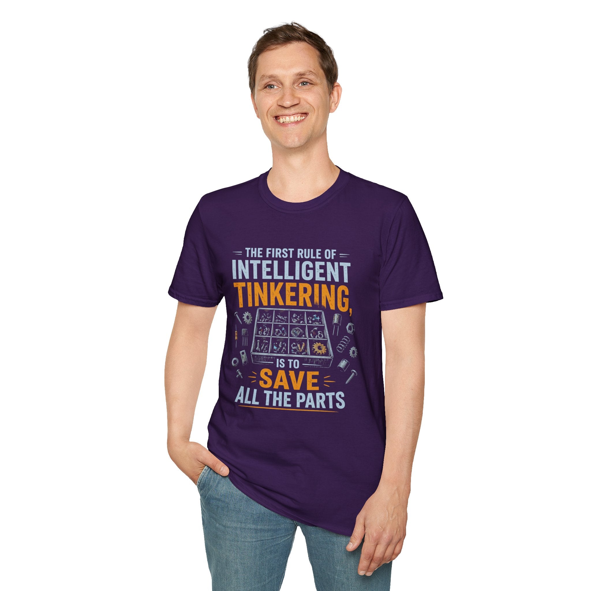Intelligent Tinkering T-Shirt — “The First Rule of Intelligent Tinkering, Save All the Parts”