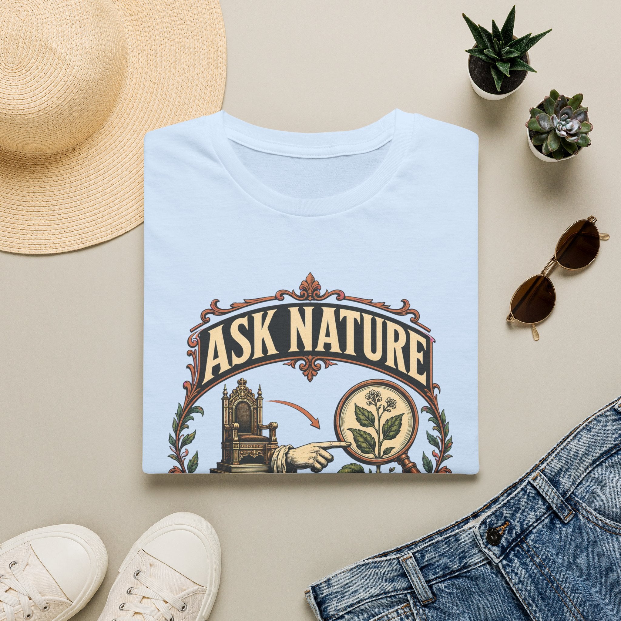 Ask Nature T-Shirt — Botanical 'Ask Nature Not Authority' Eco Graphic Tee