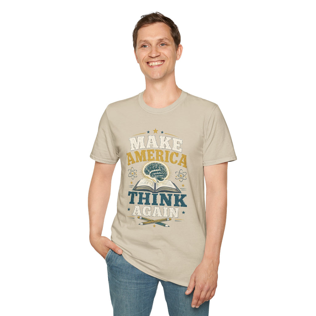 Make America Think Again T-Shirt — Retro Brain Graphic Tee