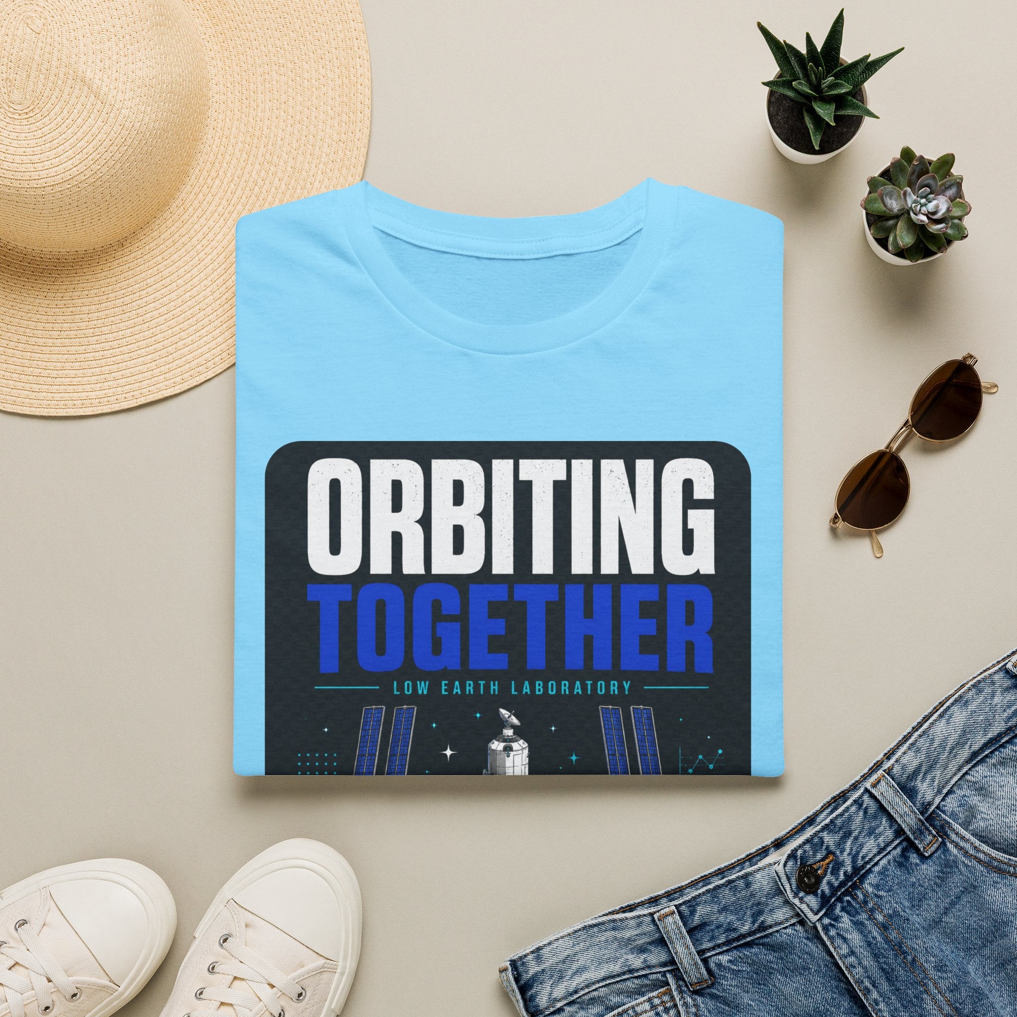Orbiting Together T‑Shirt — Space Station Earth Graphic Tee