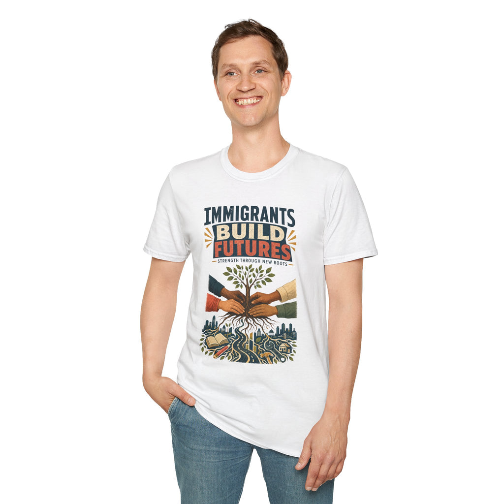 Immigrants Build Futures T-Shirt – Strength Through New Roots Tee