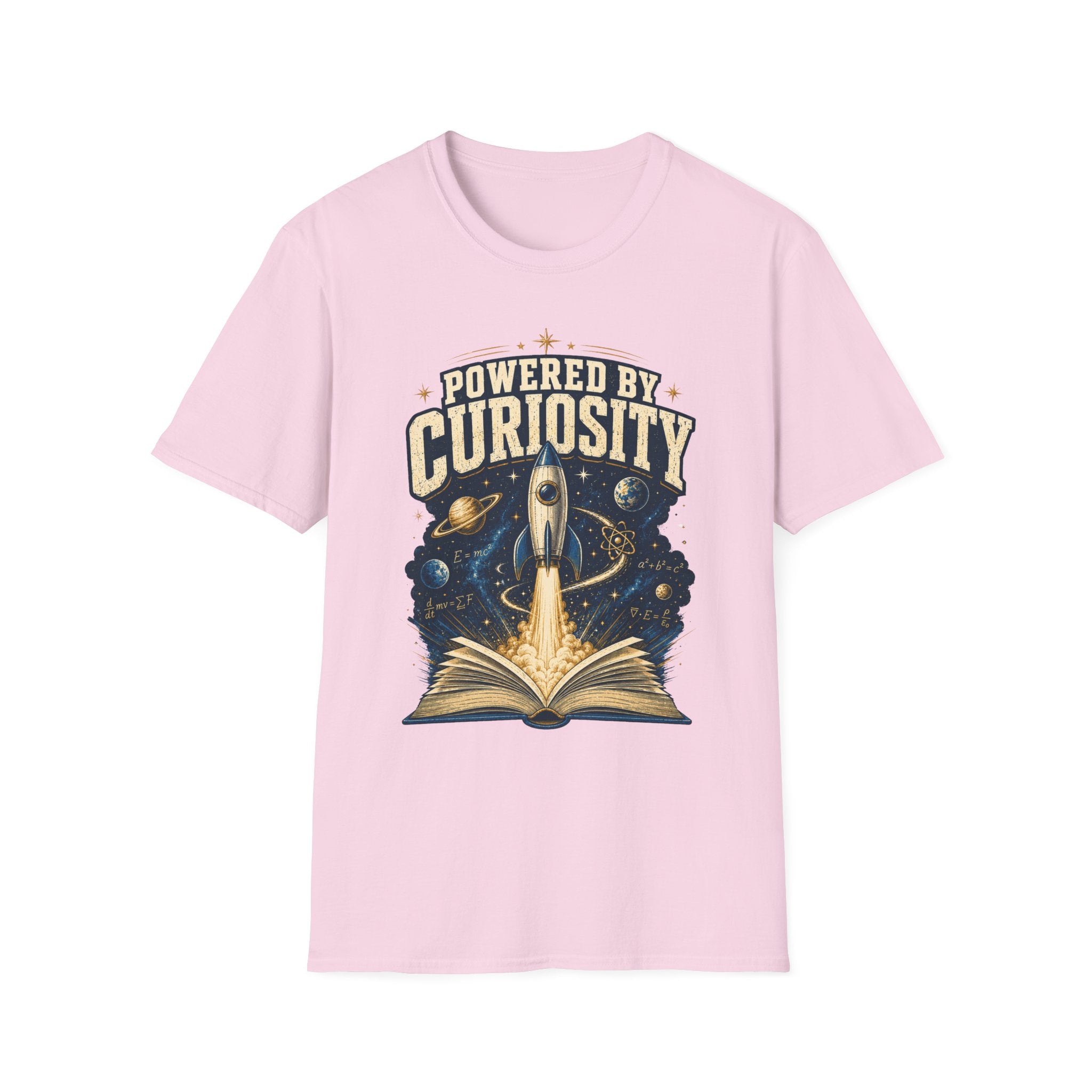 Powered by Curiosity T-Shirt — Rocket Book Space Graphic Tee