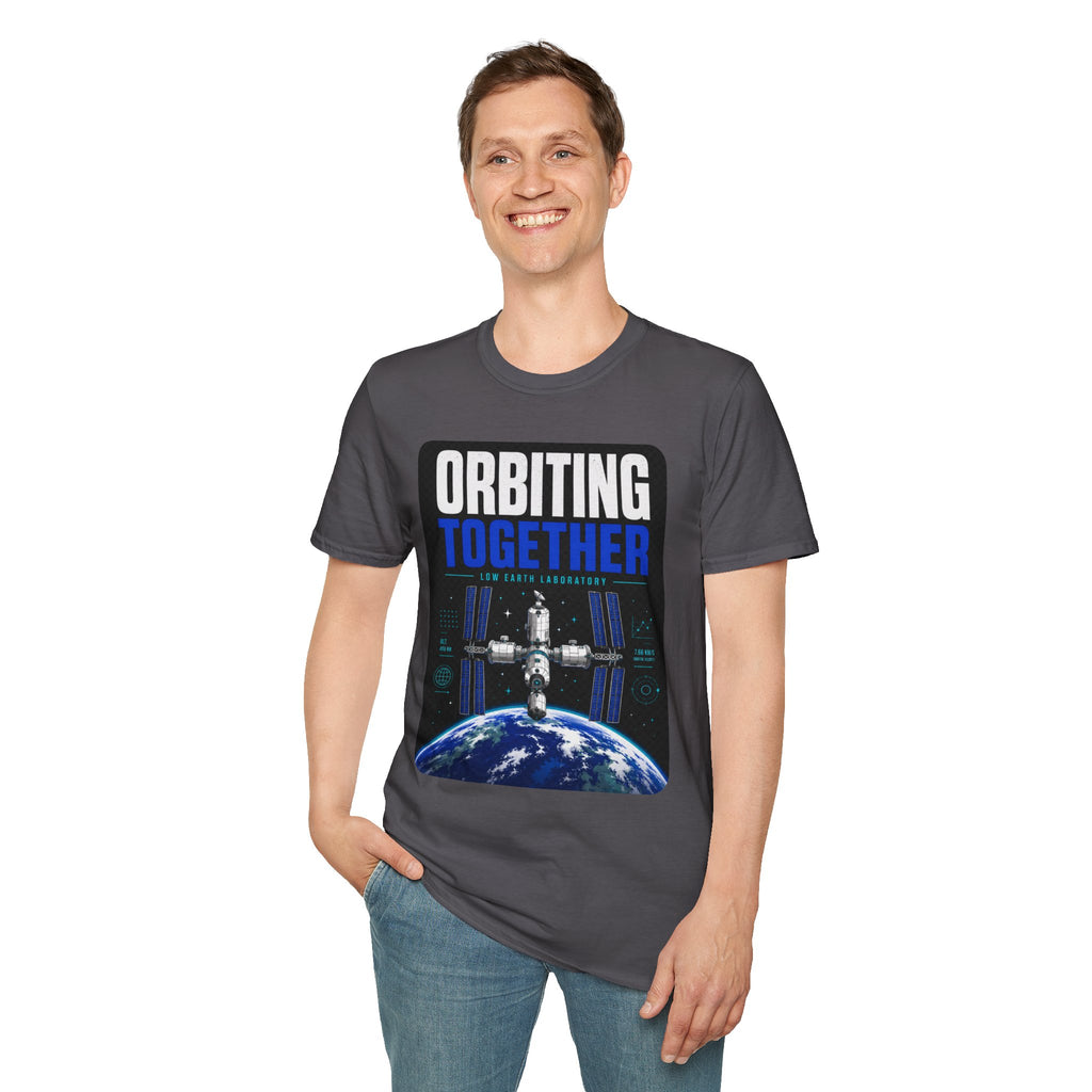 Orbiting Together T‑Shirt — Space Station Earth Graphic Tee
