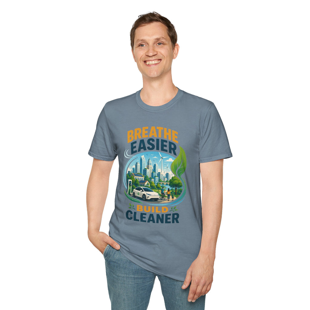 "Breathe Easier, Build Cleaner" Eco City Graphic