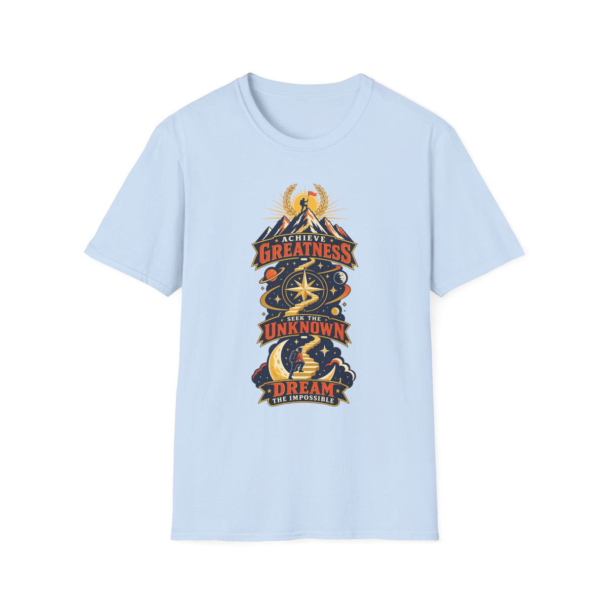 Achieve Greatness Graphic T-Shirt — Inspirational Mountain Adventure Design