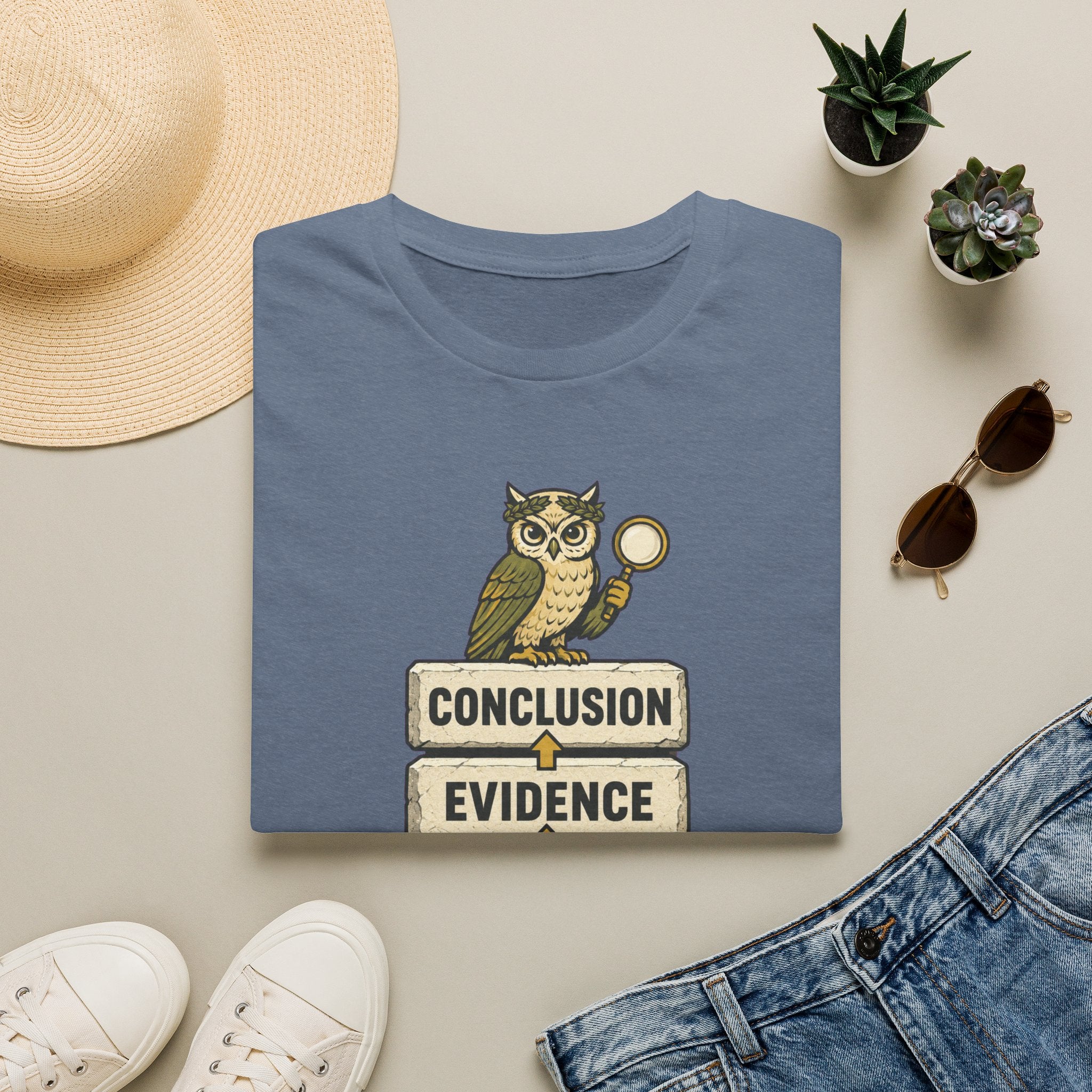 Evidence to Conclusion Graphic T-Shirt — Owl with Magnifying Glass Design