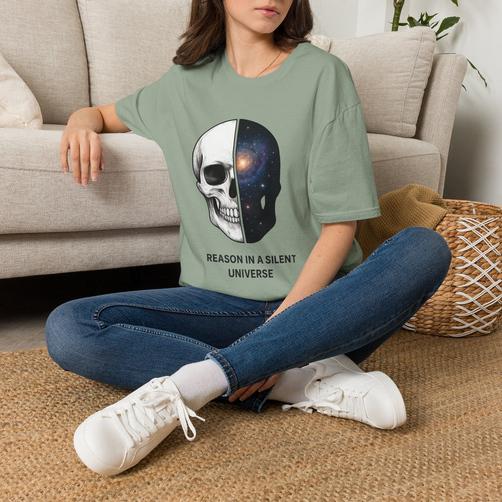 Skull & Galaxy T-Shirt — "Reason in a Silent Universe" Graphic Tee