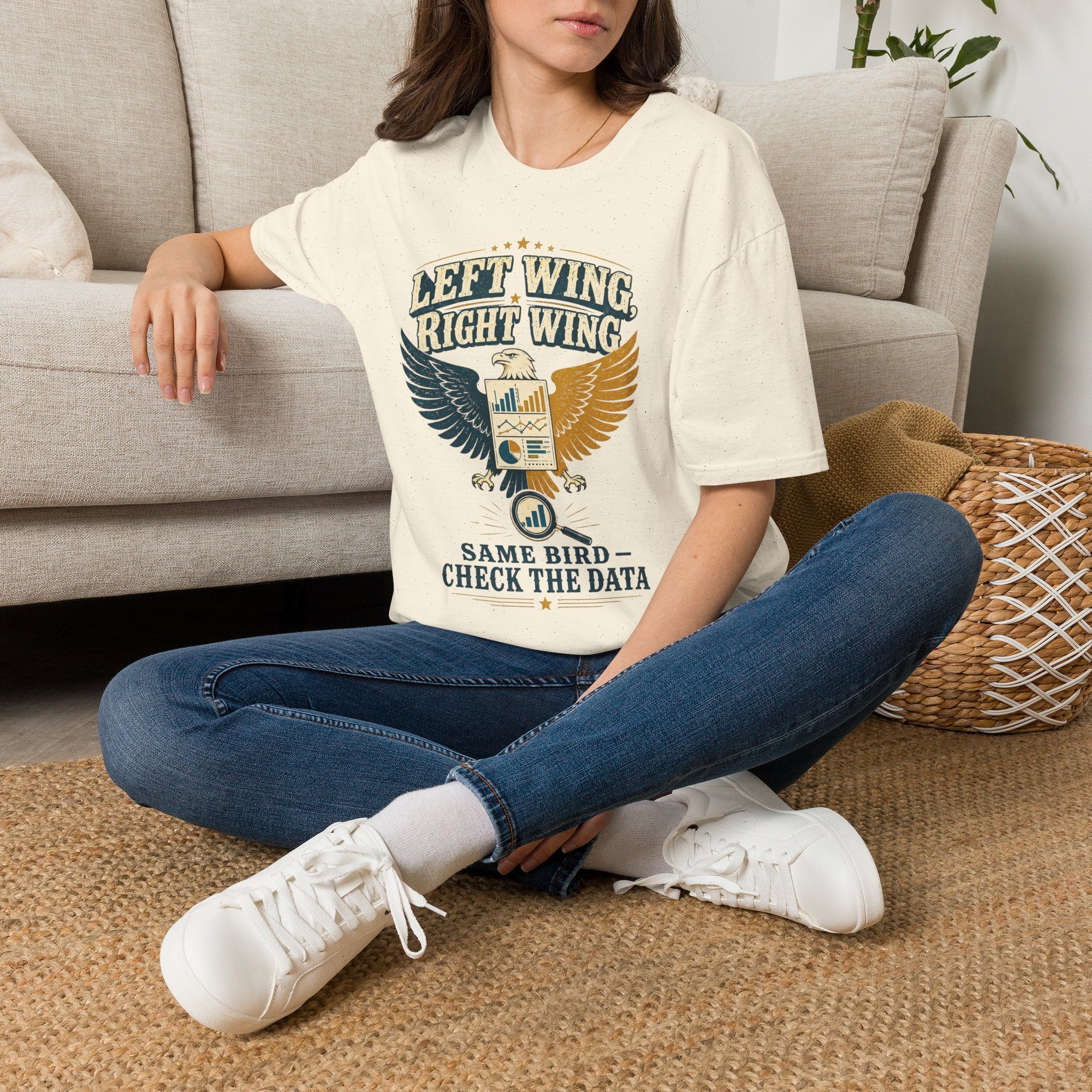 "Left Wing Right Wing, Same Bird — Check the Data" Graphic Tee