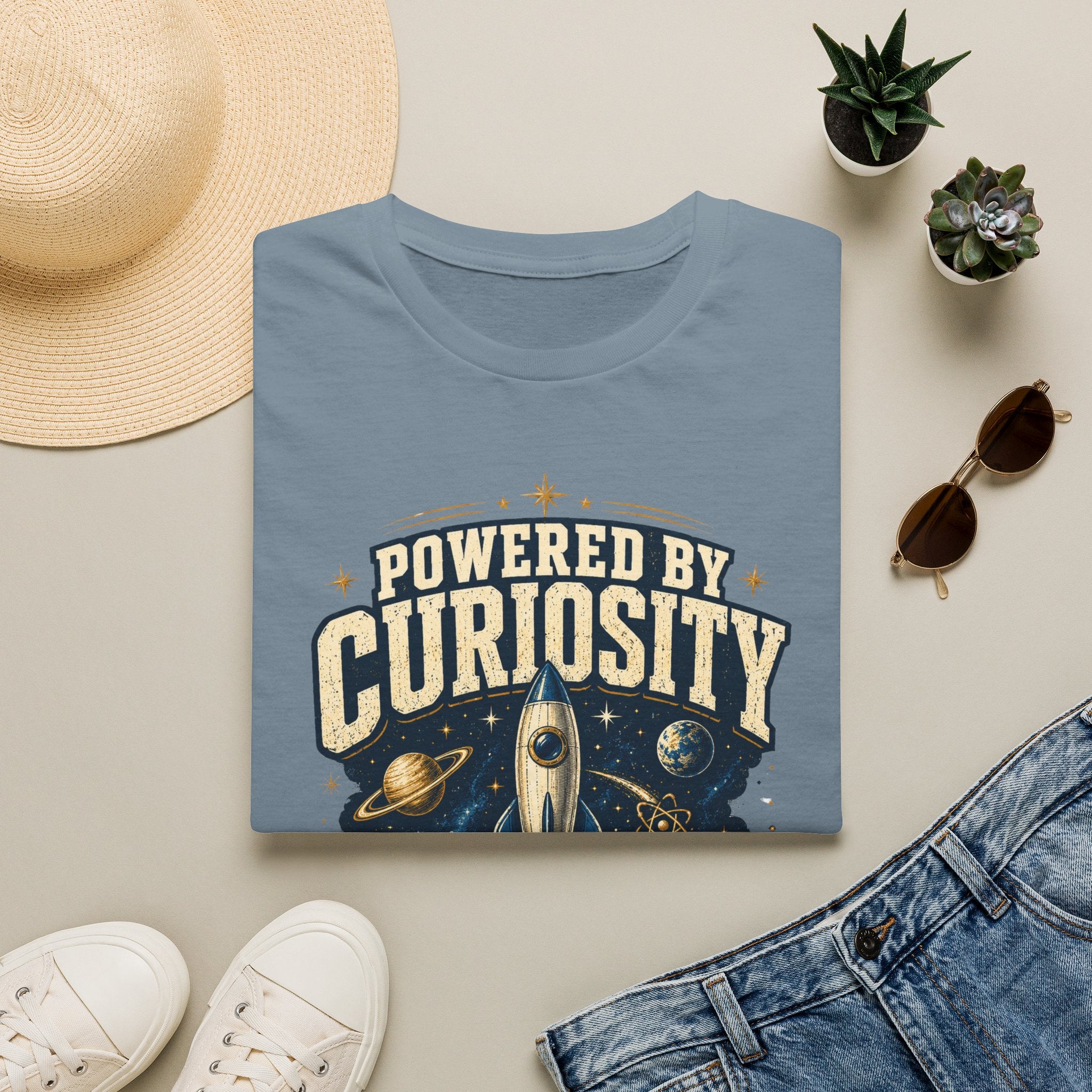 Powered by Curiosity T-Shirt — Rocket Book Space Graphic Tee