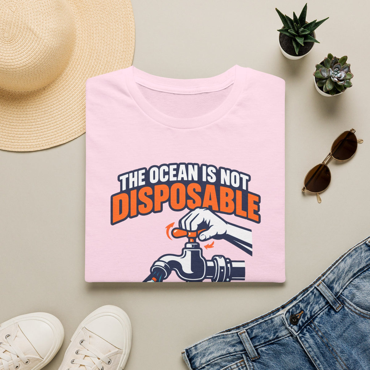 Ocean Conservation T-Shirt — "The Ocean Is Not Disposable" Plastic Tap Graphic
