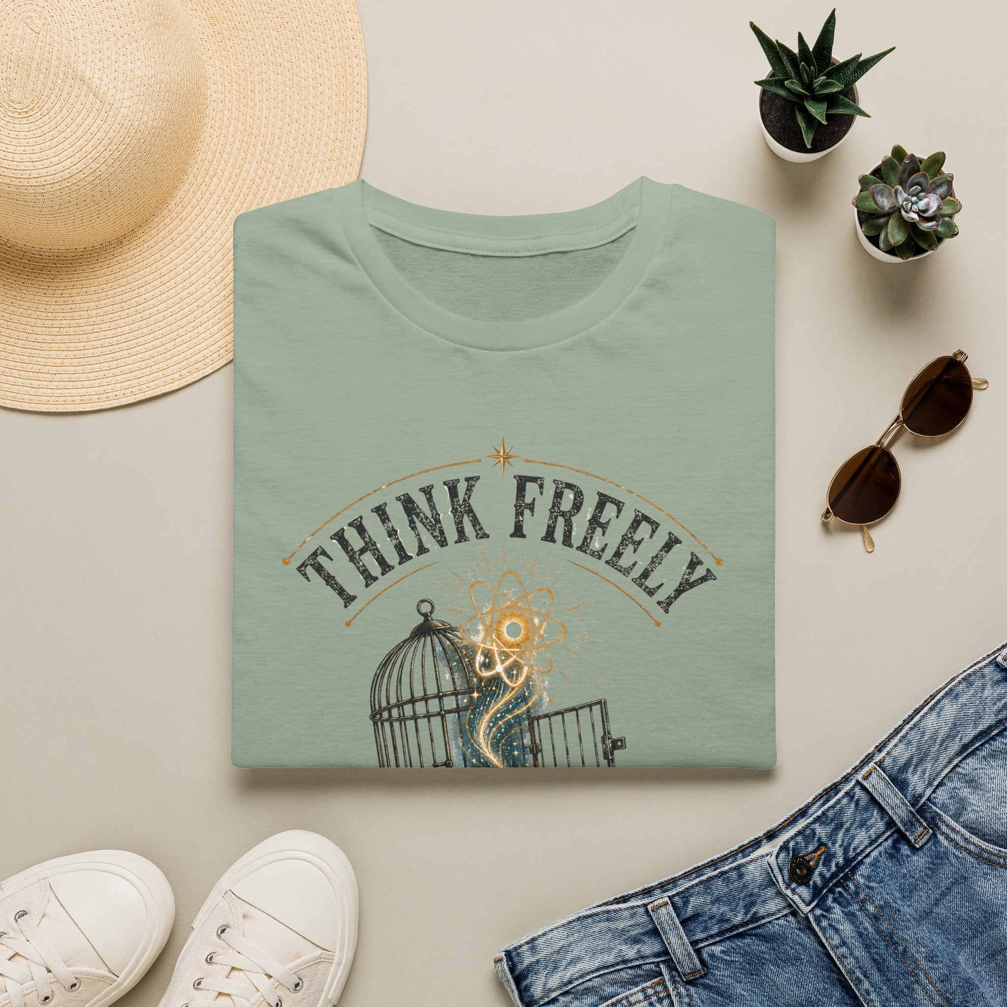 Think Freely T-Shirt — 'Test Everything' Inspirational Cage & Book Graphic Tee