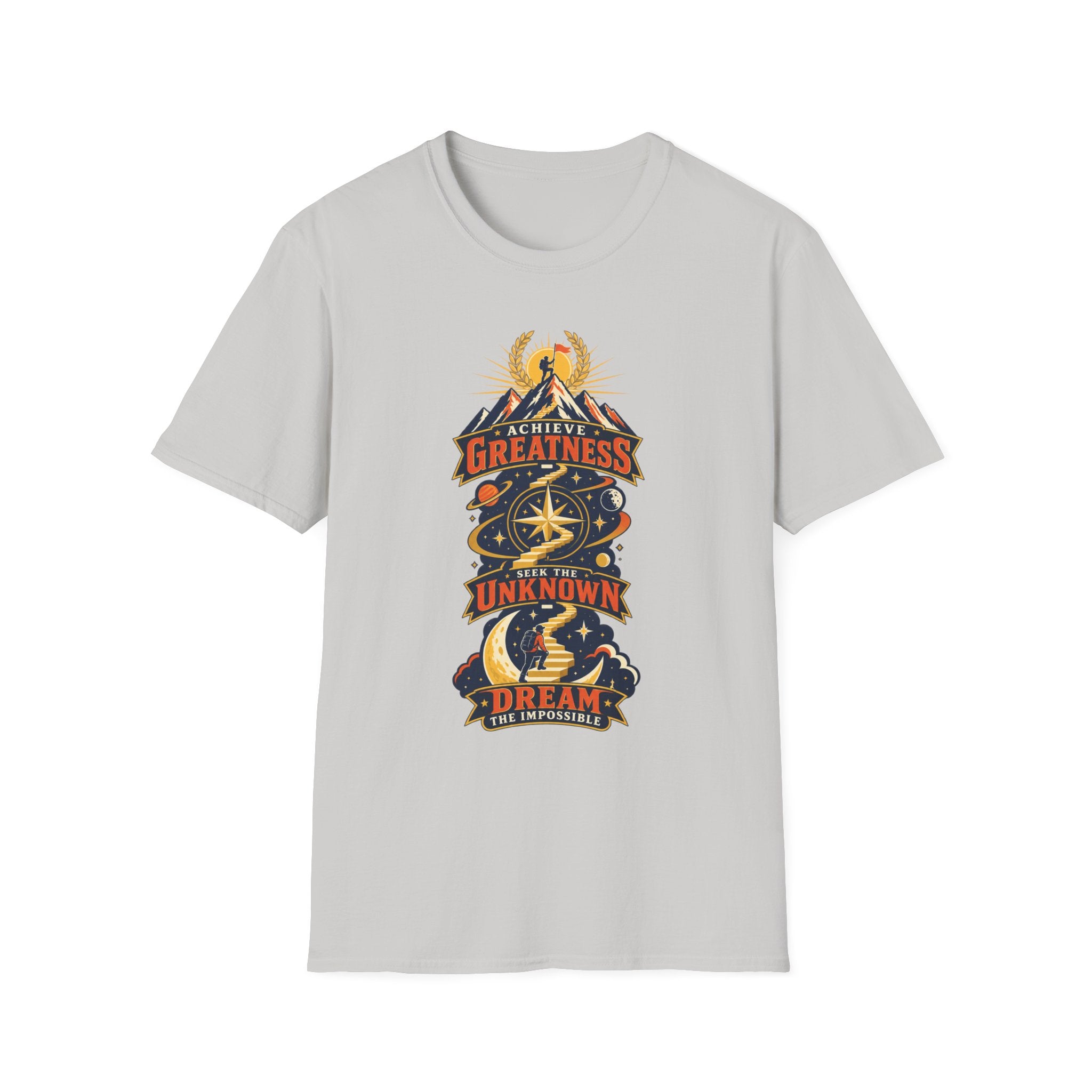 Achieve Greatness Graphic T-Shirt — Inspirational Mountain Adventure Design