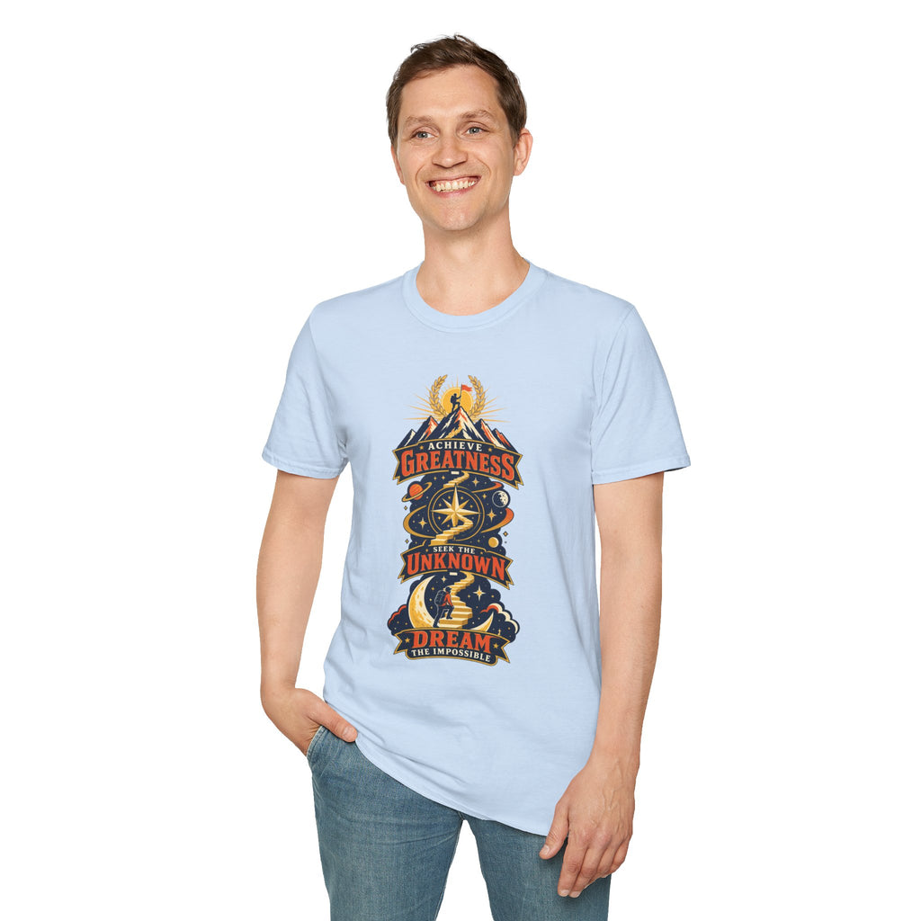 Achieve Greatness Graphic T-Shirt — Inspirational Mountain Adventure Design
