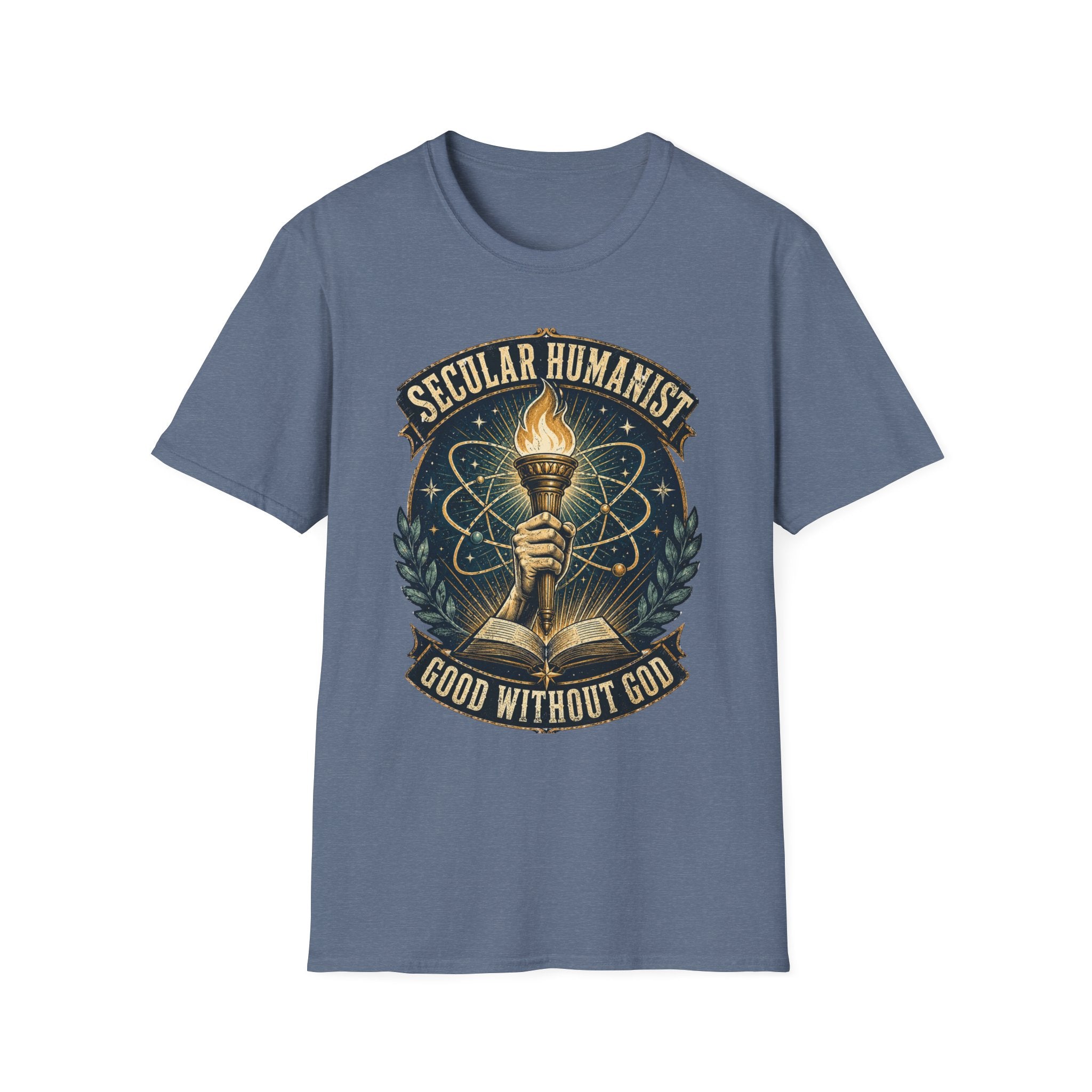Secular Humanist T-Shirt — "Good Without God" Torch Graphic