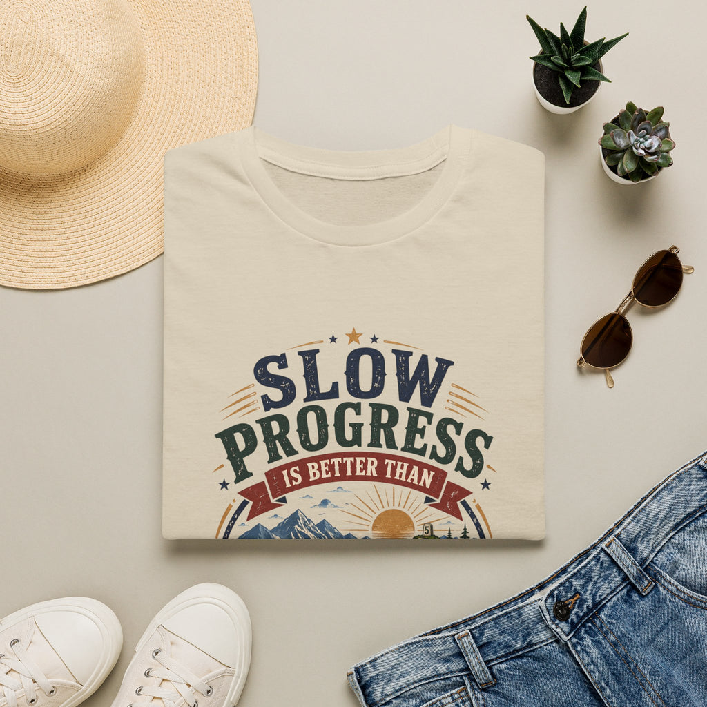 Slow Progress Mountain Tee — "Slow Progress Is Better Than No Progress" Inspirational T-Shirt