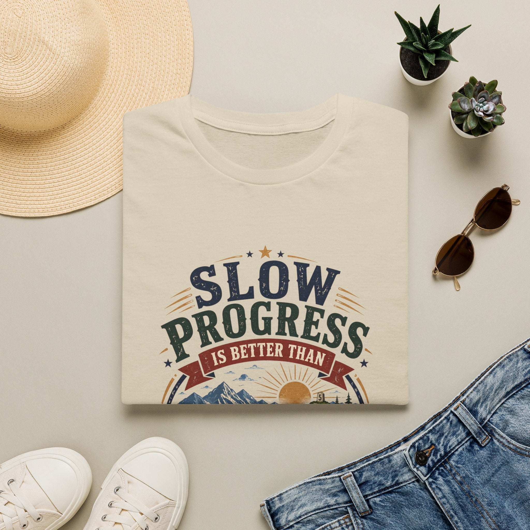 Slow Progress Mountain Tee — "Slow Progress Is Better Than No Progress" Inspirational T-Shirt