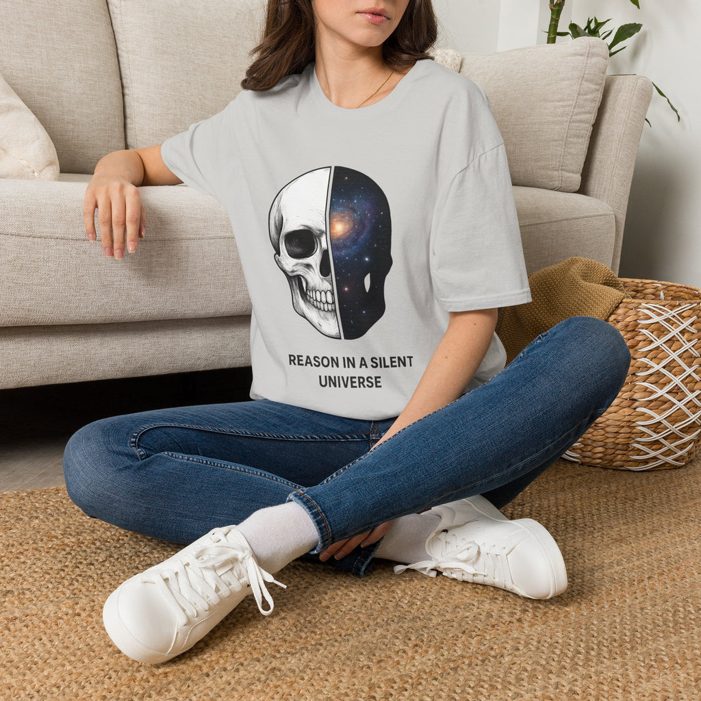 Skull & Galaxy T-Shirt — "Reason in a Silent Universe" Graphic Tee
