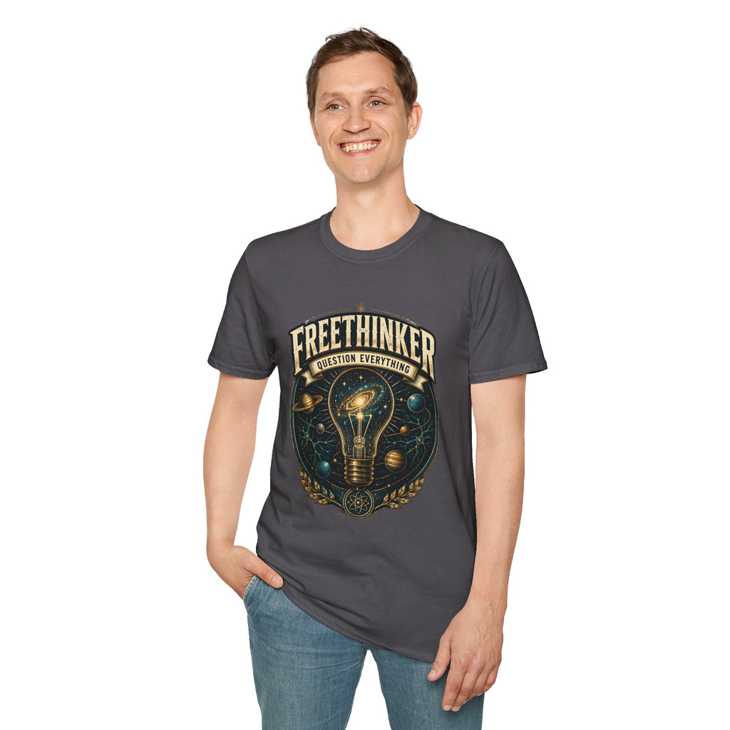 Freethinker Graphic T-Shirt — "Question Everything" Lightbulb Design