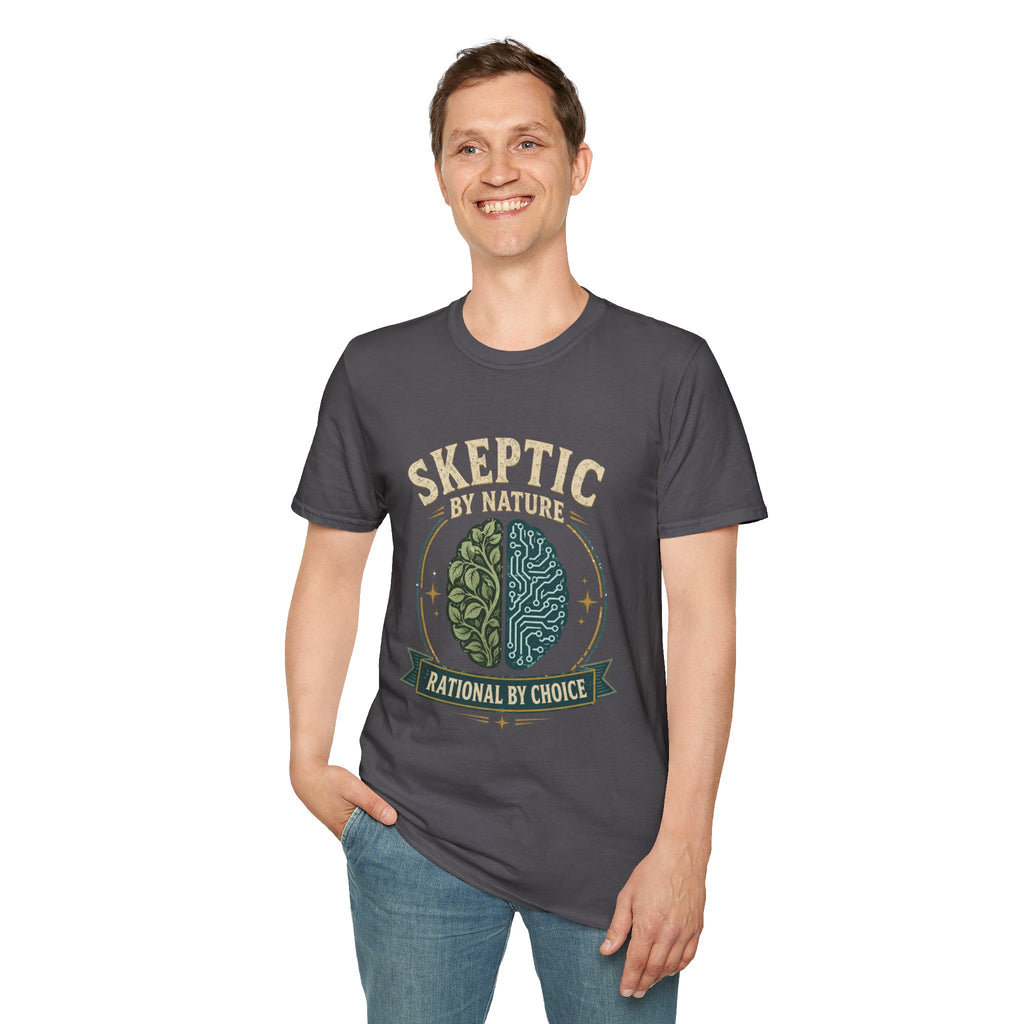 Skeptic by Nature T-Shirt — Brain Split Design ("Rational by Choice")