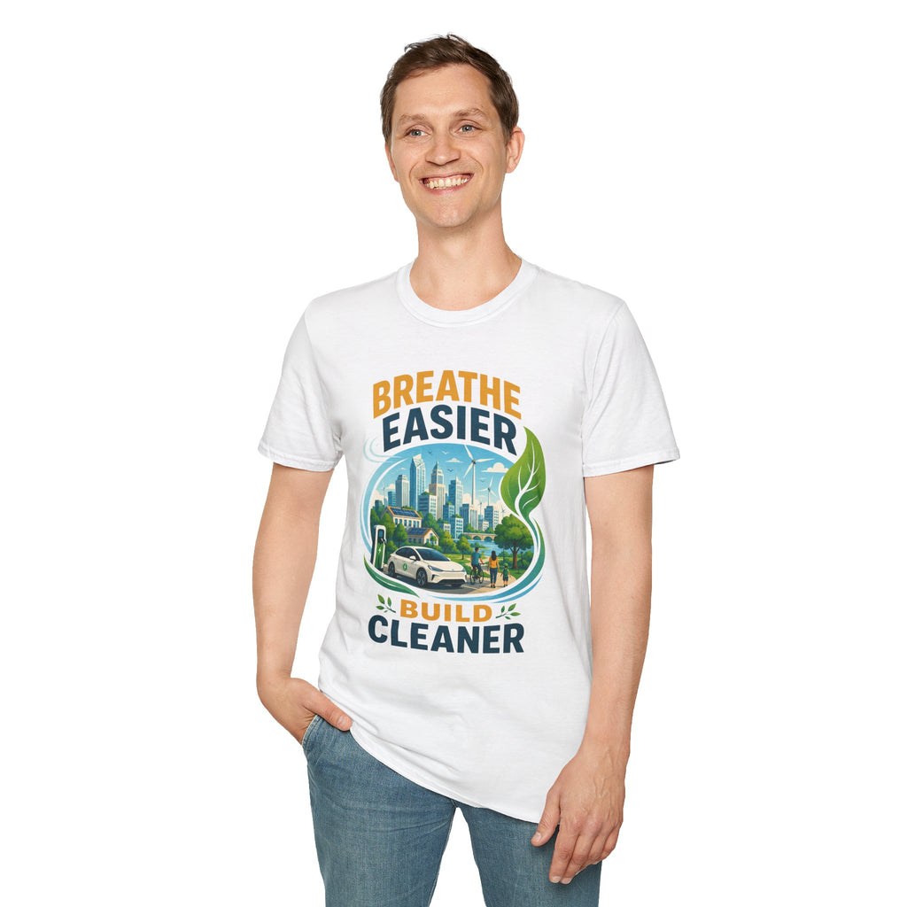 "Breathe Easier, Build Cleaner" Eco City Graphic