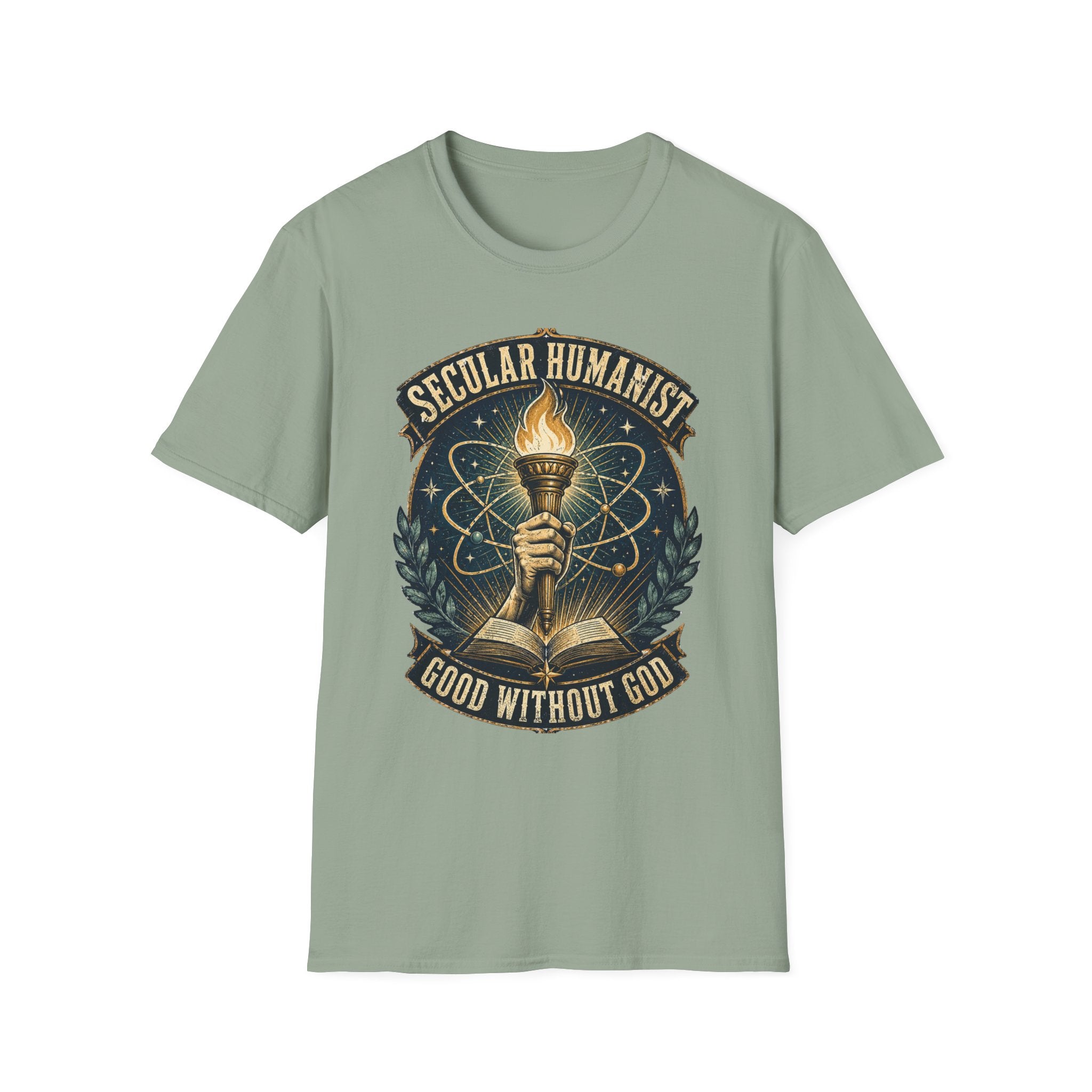 Secular Humanist T-Shirt — "Good Without God" Torch Graphic