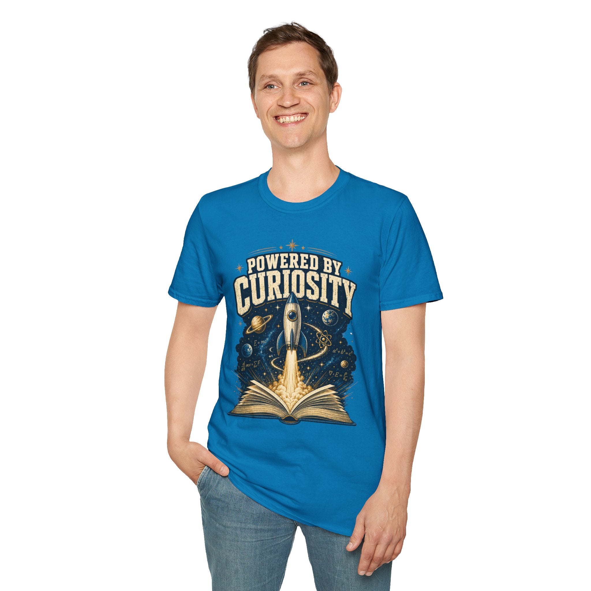 Powered by Curiosity T-Shirt — Rocket Book Space Graphic Tee