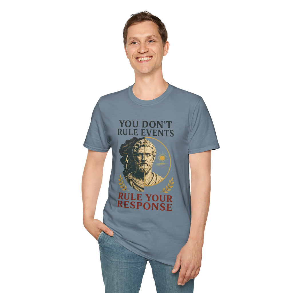 Stoic Quote T-Shirt — "You Don't Rule Events, Rule Your Response"