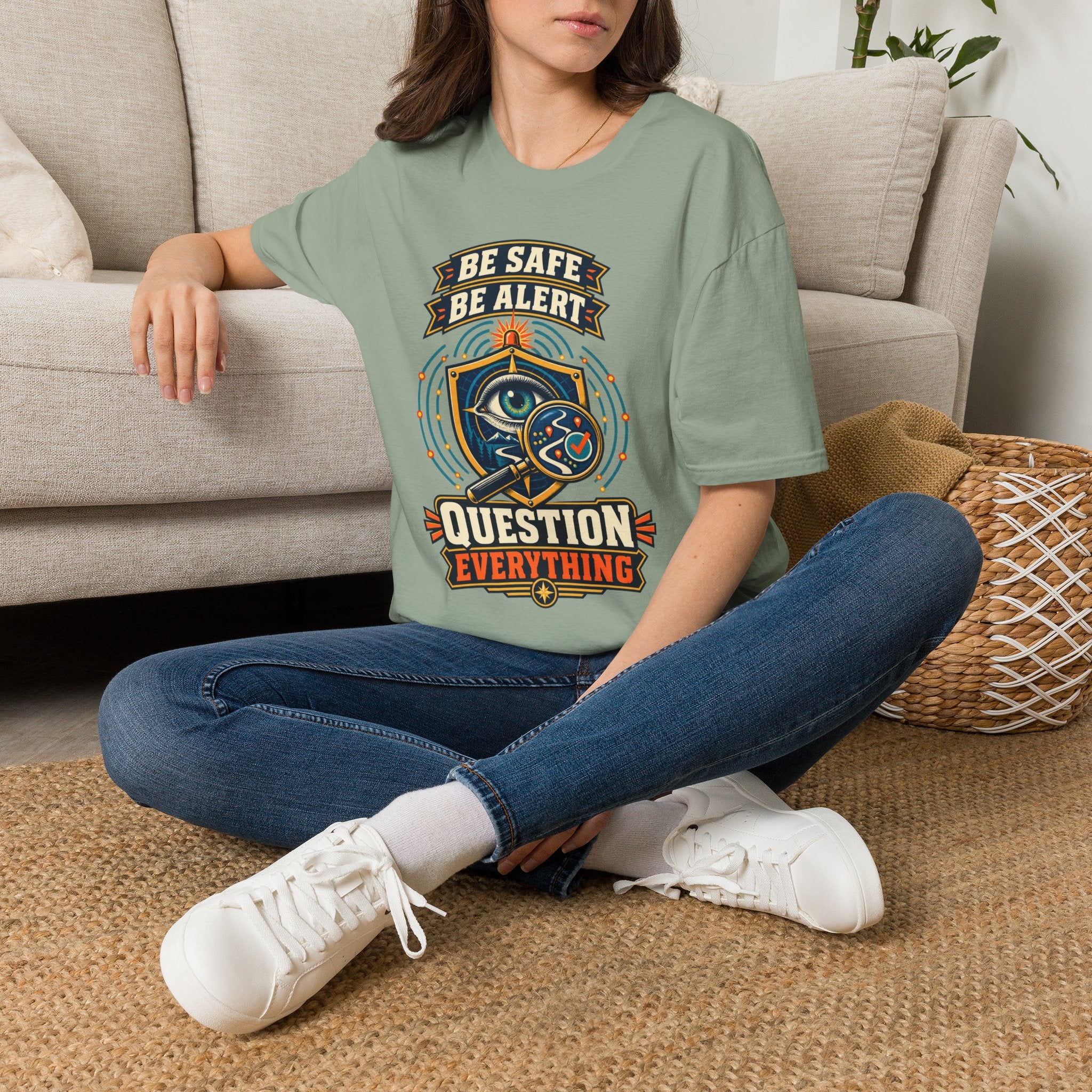 Be Safe Be Alert "Question Everything" T-Shirt — Conspiracy Eye Graphic Tee