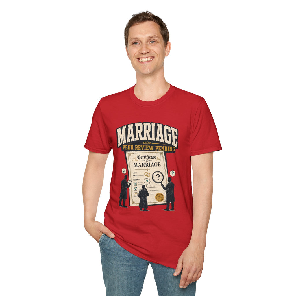 Marriage 'Peer Review Pending' T‑Shirt – Funny Engagement/Bridal Shower Tee