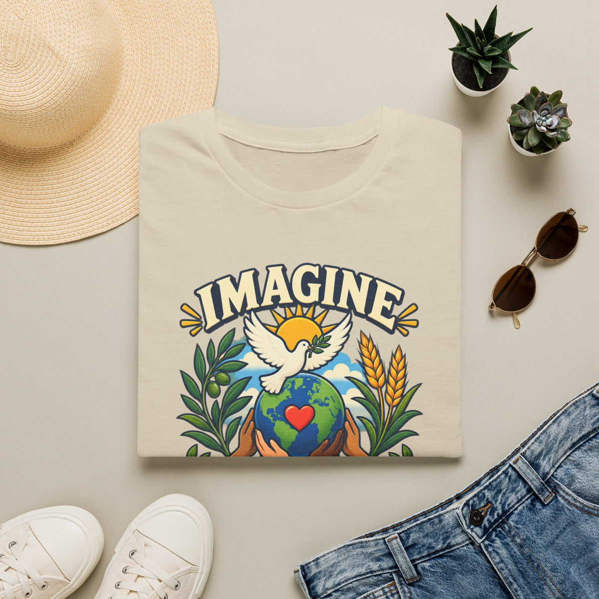 Imagine Peace T-Shirt — Dove, Earth & Plants Graphic Tee