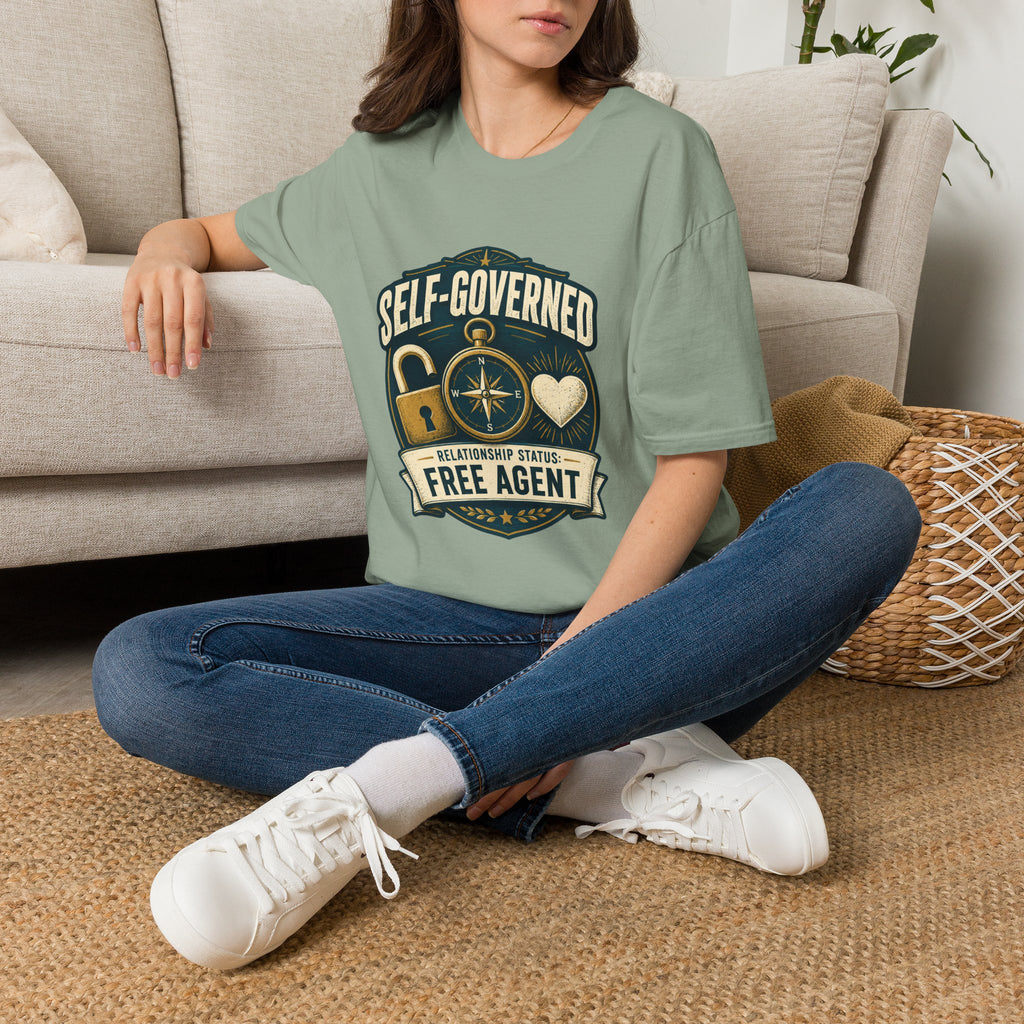 Self-Governed Compass T-Shirt — “Self-Governed: Relationship Status Free Agent” Graphic Tee