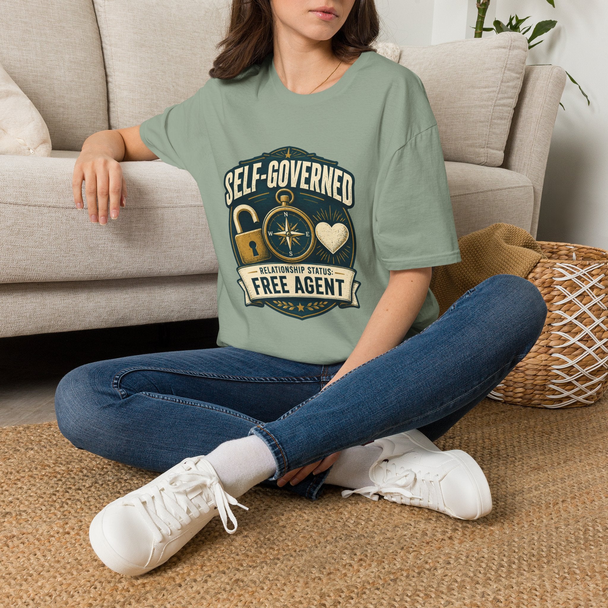 Self-Governed Compass T-Shirt — “Self-Governed: Relationship Status Free Agent” Graphic Tee
