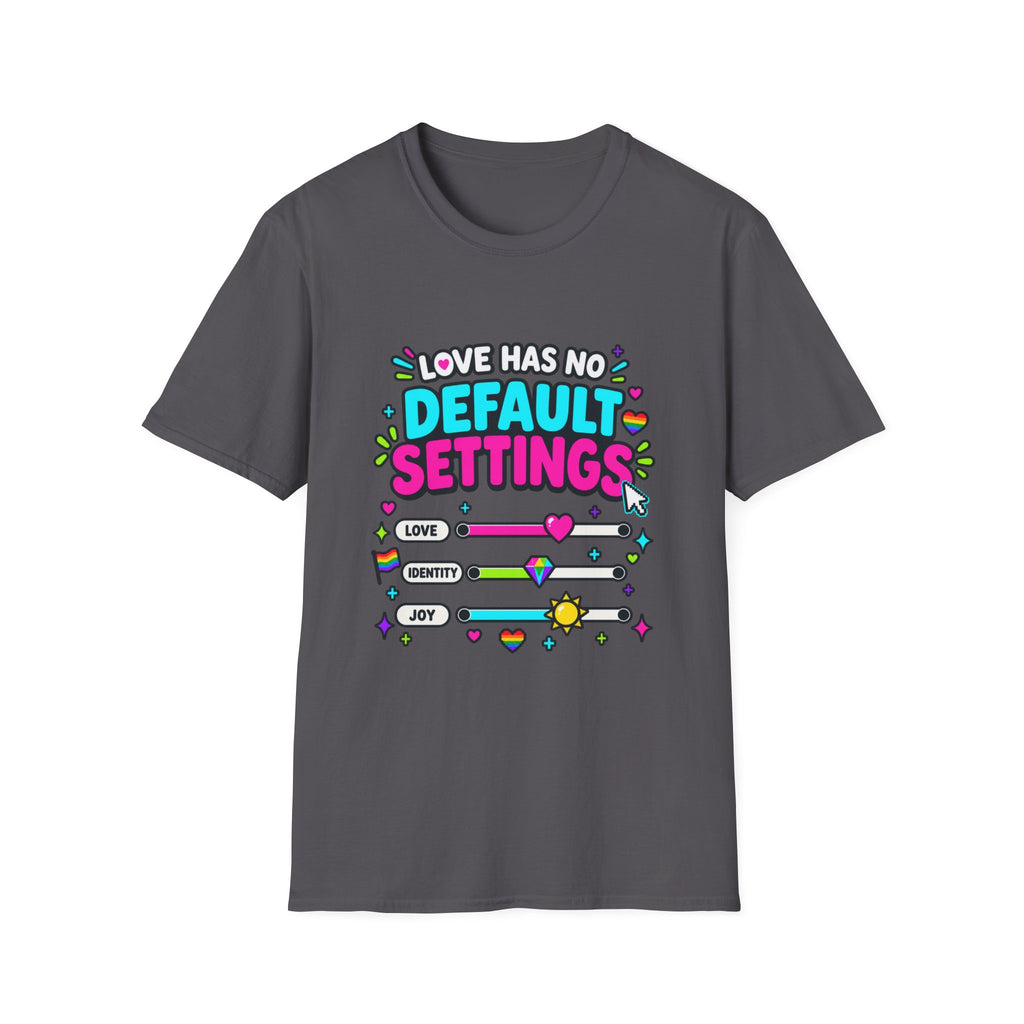 "Love Has No Default Settings" Bright LGBTQ+ Pride Graphic Tee
