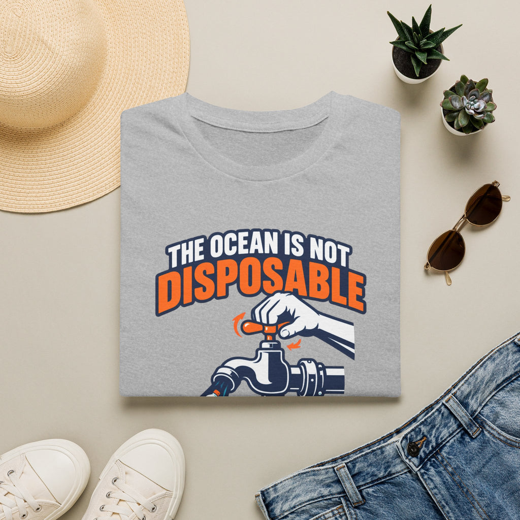 Ocean Conservation T-Shirt — "The Ocean Is Not Disposable" Plastic Tap Graphic