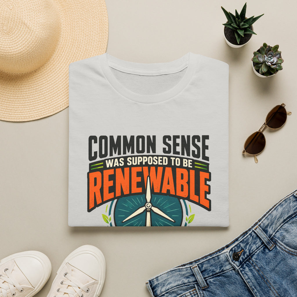 Renewable Energy T-Shirt — "Common Sense Was Supposed to Be Renewable" Eco Graphic Tee
