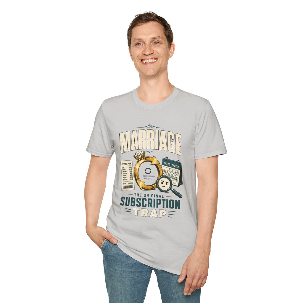 Marriage Subscription T-Shirt — Funny Ring & Bills Graphic Tee