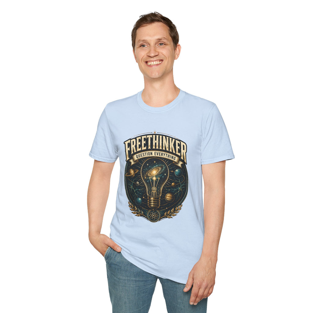Freethinker Graphic T-Shirt — "Question Everything" Lightbulb Design