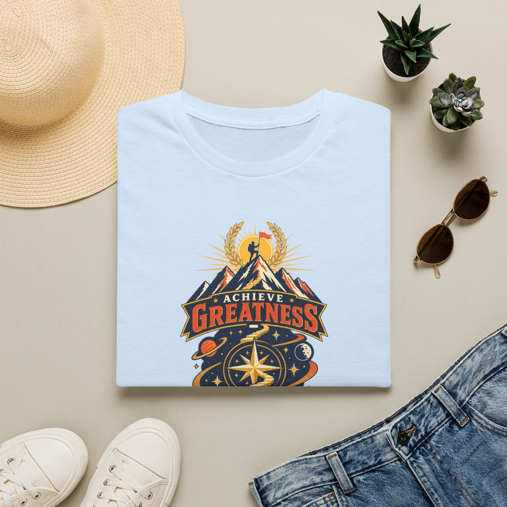 Achieve Greatness Graphic T-Shirt — Inspirational Mountain Adventure Design