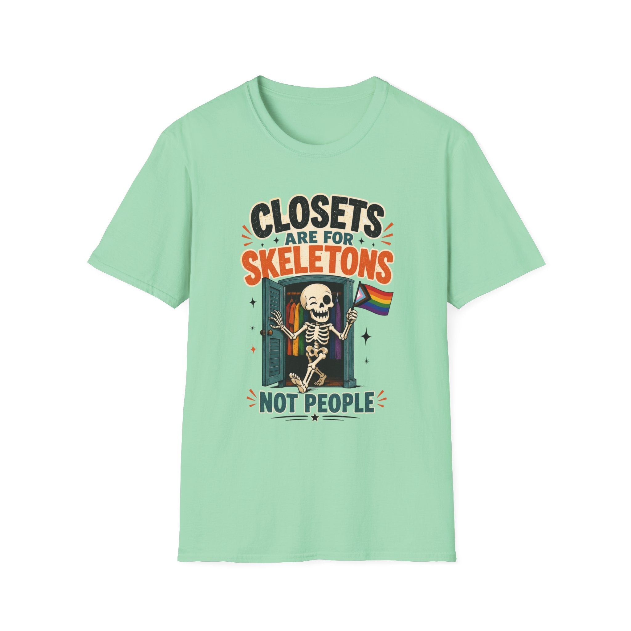 "Closets Are for Skeletons, Not People" Pride Graphic Tee
