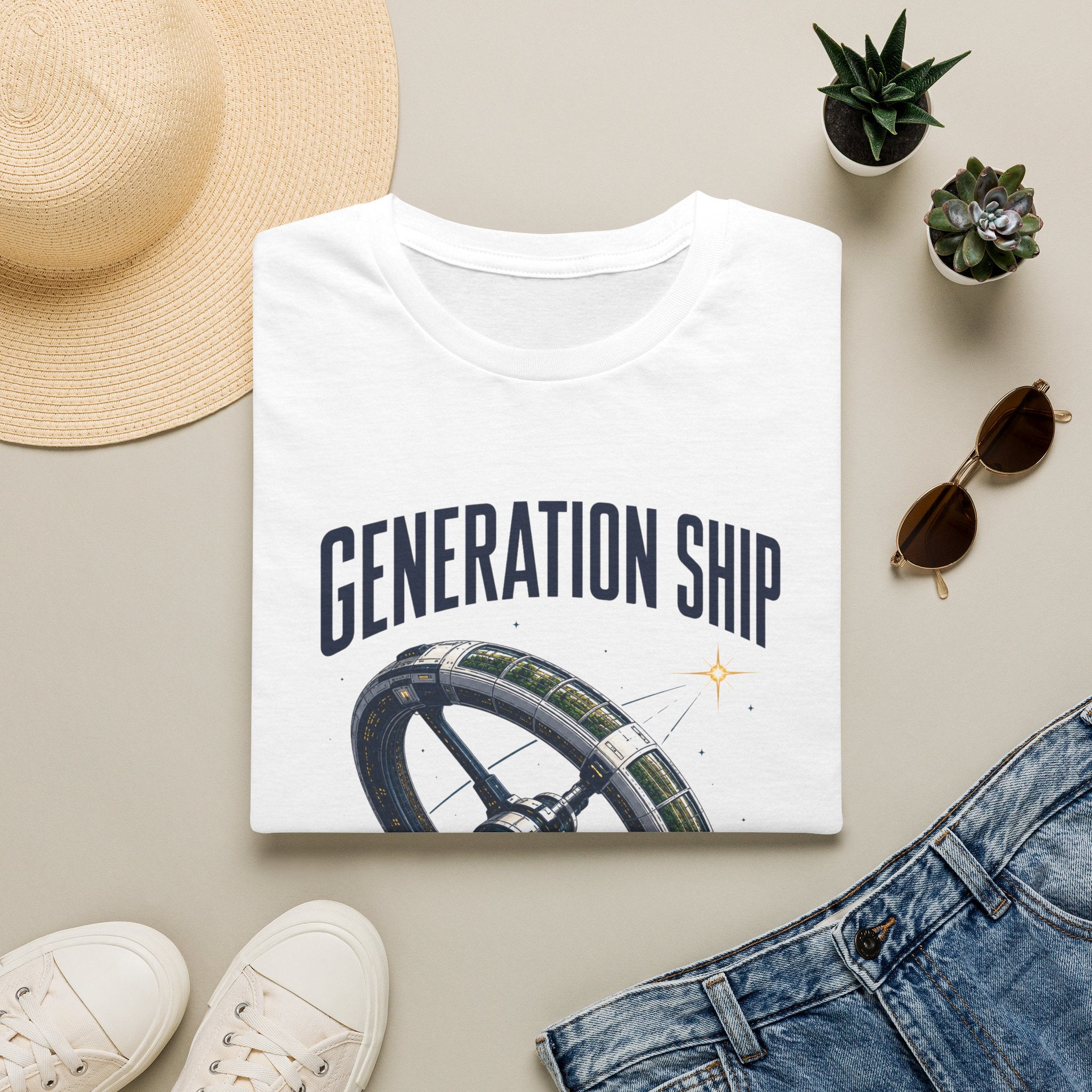 Generation Ship T-Shirt — Retro Space Wheel Sci‑Fi Tee