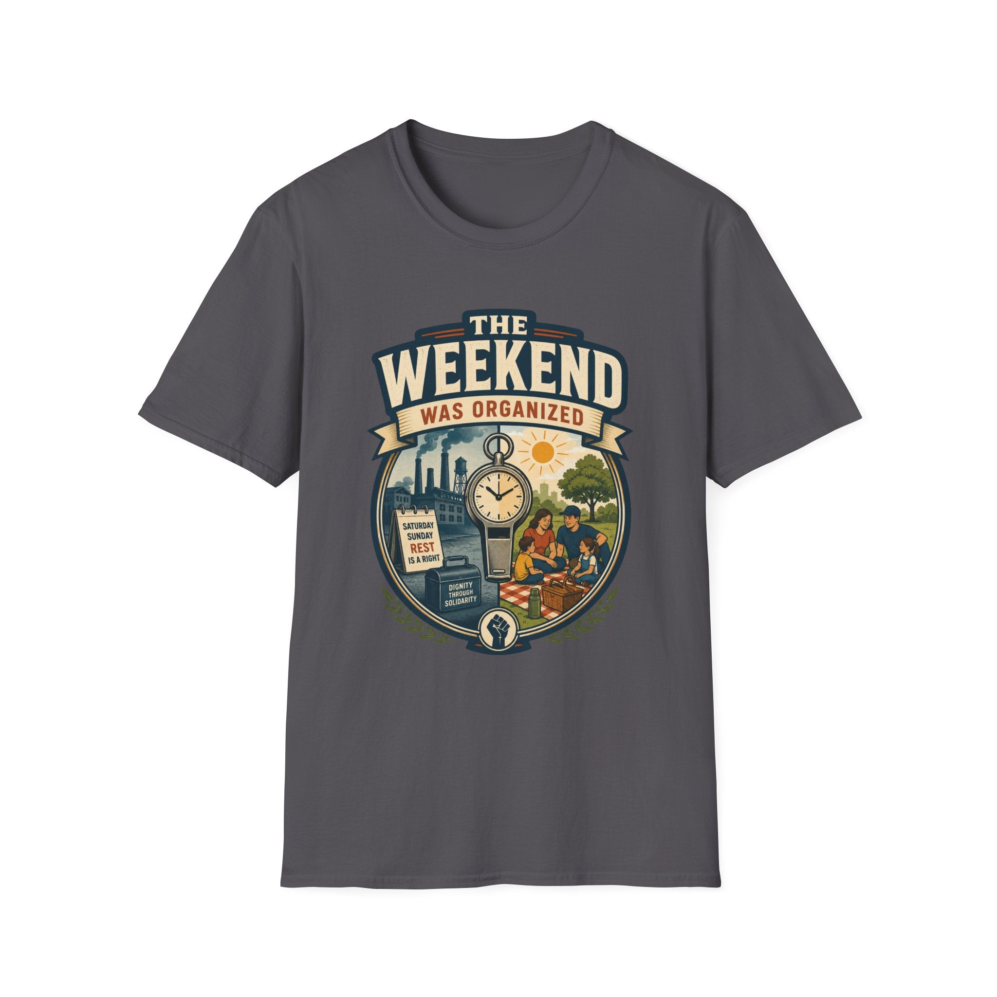 T-Shirt — "The Weekend Was Organized" Graphic Tee (Relaxed Retro Travel Vibe)